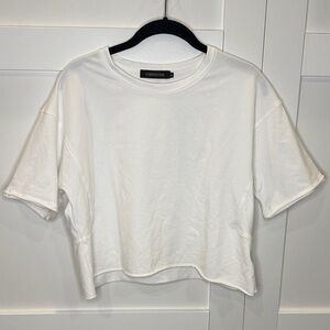 Amazon White Cropped Crewneck Tee - Short Sleeve Casual Top